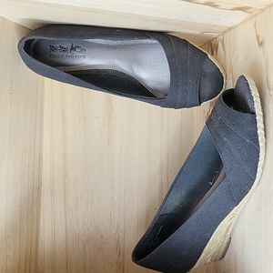 Coach and Four Womens Espadrilles Black Open Toe Wedge Sandals